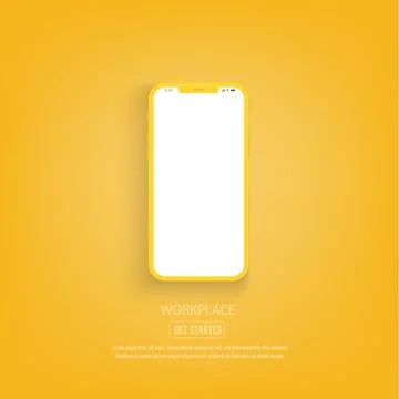 New version of yellow slim smartphone with blank white screen. smartphone on  Stock Illustration