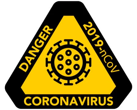 New virus is a coronavirus. yellow warning sign with the name. 스톡 일러스트