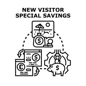 New visitor special savings program and discount offers Illustrazione stock