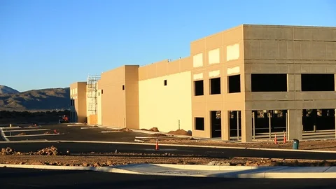NEW WAREHOUSE CONSTRUCTION BUILDING SUNSET Stock Footage 96561585