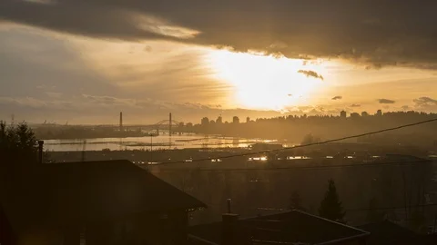 New Westminster, British Columbia, Canada, Sunset  (TIME-LAPSE, WIDE SHOT) Stock Footage 129844553
