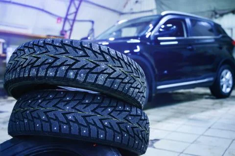 New wheels in the tire with a small depth of field Stock Photos