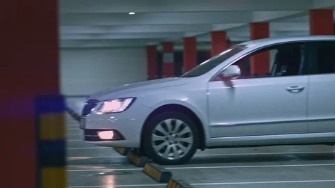 New white business car, standing at underground parking. Stock Footage 106928474