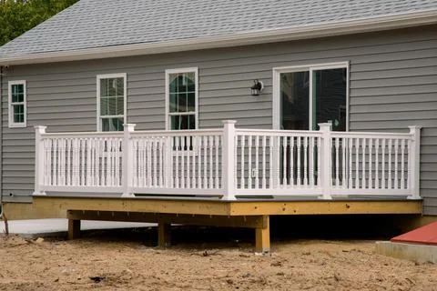 New white deck from the back of the house veranda vinyl Stock Photos