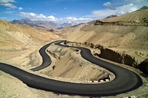 The new winding road in the himalayas mountains Stock Photos