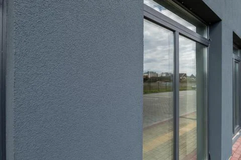 New windows have been installed on the house wall, revealing the outside an.. Stock Photos