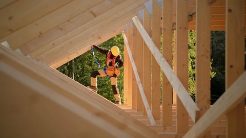 New Wooden Residential Building Developing. Video stock 119035397