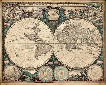 New World Map in Light of the Published 1665. Author - Frederik de Wit. Stock Illustration