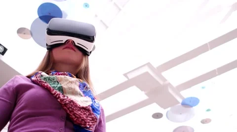 The new world of virtual reality technology and beautiful happy girl. Stock Footage 61460214
