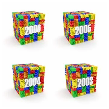 New year 2006, 2005, 2004, 2003. cube consisting of the numbers. 3d Illustration