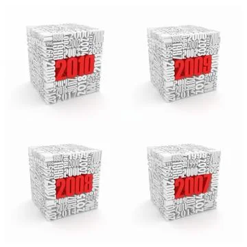 New year 2010, 2009, 2008, 2007. cube consisting of the numbers. 3d イラスト素材