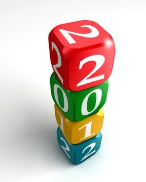 New year 2012 3d colourful dice tower on white background Stock Illustration