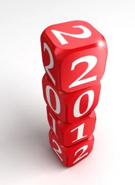 New year 2012 3d red and white dice tower on white background Stock Illustration