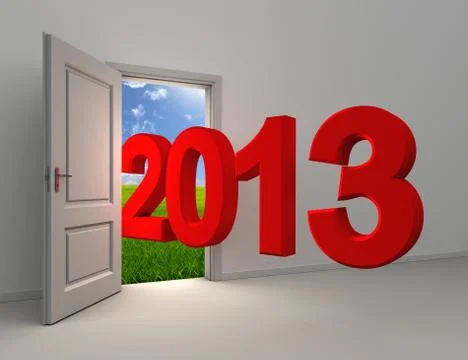 New year 2013 enter open white door Stock Illustration