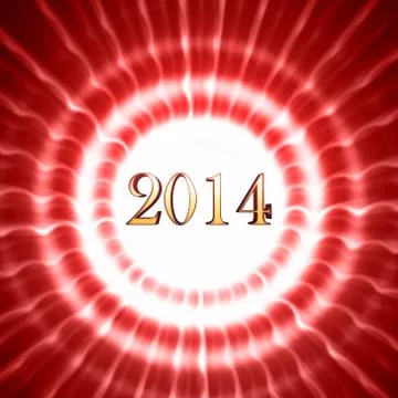 New year 2014 in red circles with rays Stock Illustration