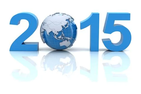 New year 2015 with globe, 3d render Stock Illustration