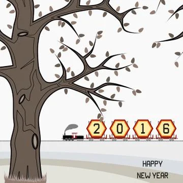 New year 2016 billboard on train in winter Stock Illustration