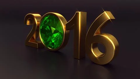 New year 2016 with emerald gemstone Stock Illustration