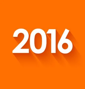 New year 2016 in flat style on orange background Stock Illustration