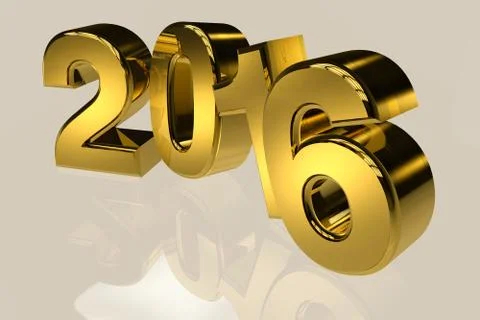 New year 2016 gold three dimension high resulation render Illustrazione stock
