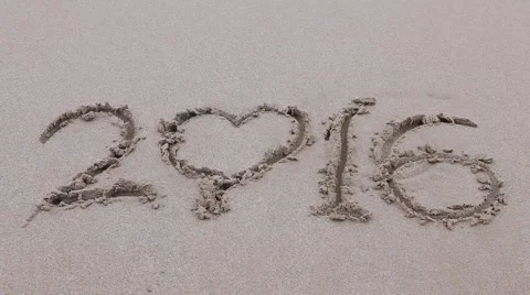 New Year 2016 Message Written On Beach Sand Washed Away By Sea Waves Stock Footage 58304165