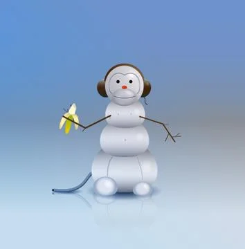 New Year 2016 Monkey snowman, vector illustration Stock Illustration