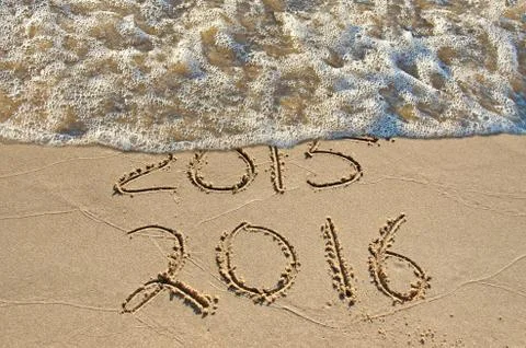 New Year 2016 in sand Stock Photos