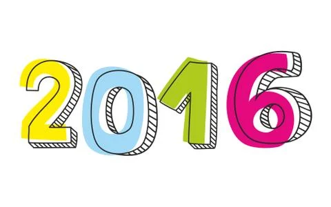 New Year 2016 vector sign isolated on white background Illustrazione stock