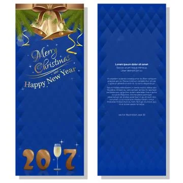 New Year 2017. Blue vector christmassy background. Merry Christmas and a Ha.. Stock Illustration