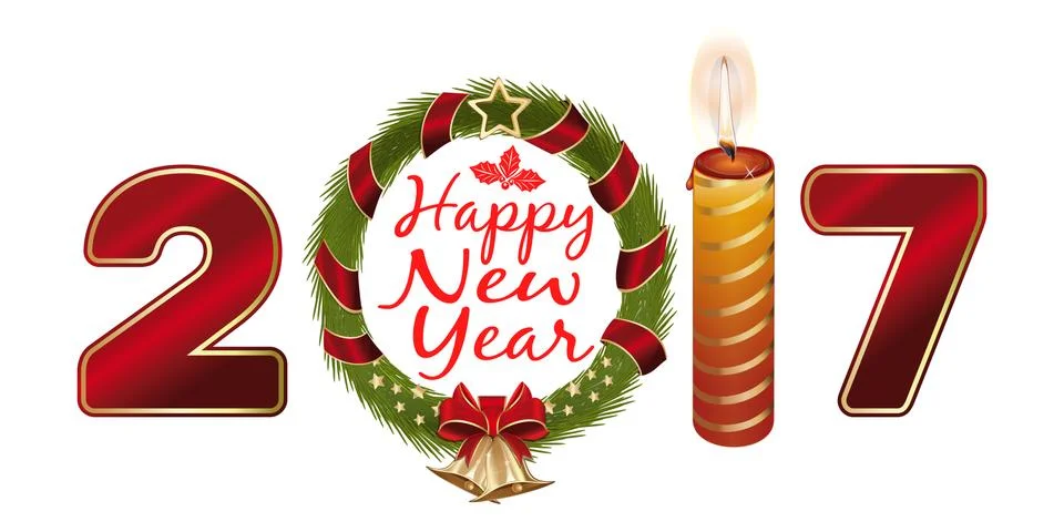 New Year 2017. Creative greeting card design with Christmas wreath Stock Illustration