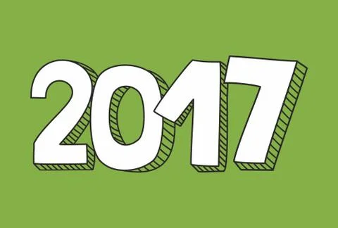 New Year 2017 hand drawn white and green vector sign Stock Illustration