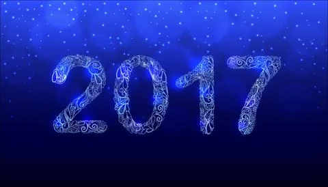 New Year 2017 Hand Drawn Vector. Ornament Numbers. Stock Illustration
