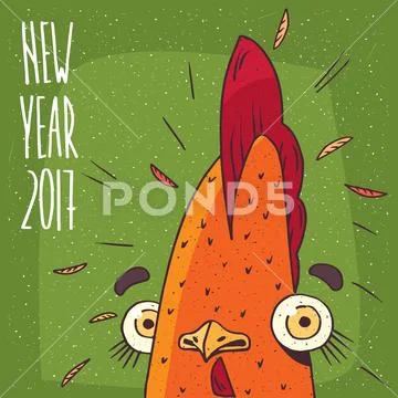 New Year 2017 inscription and cock or rooster Stock Illustration
