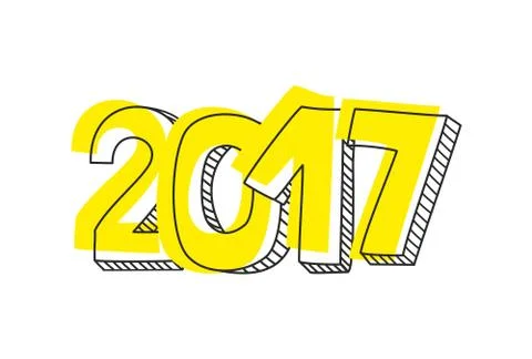 New Year 2017 vector yellow sign isolated on white background Stock Illustration