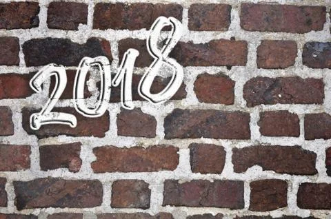 New year 2018 on brick wall Stock Illustration
