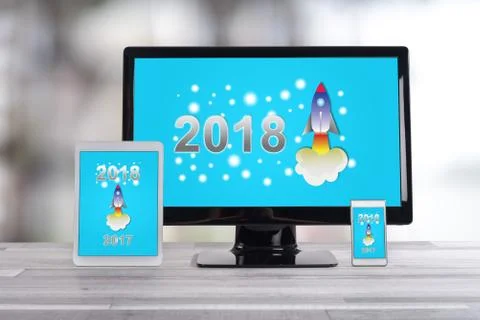 New year 2018 concept on different devices 스톡 사진