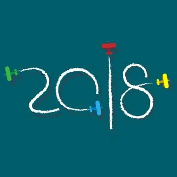 New Year 2018 concept - planes left traces in the form of numbers. イラスト素材