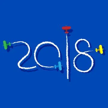New Year 2018 concept - planes left traces in the form of numbers. 스톡 일러스트