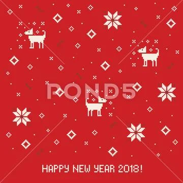 New year 2018 cross stitch greeting card with dog Stock Illustration