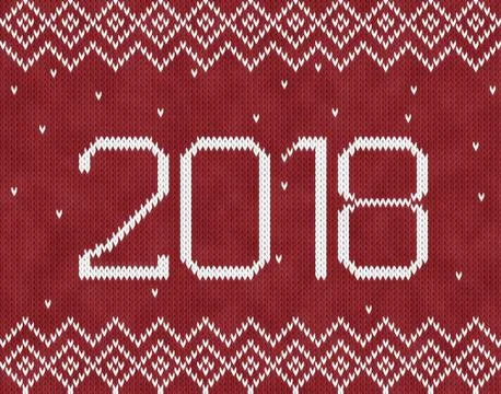 New Year 2018 with knitted texture background. 스톡 일러스트