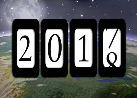 New Year 2018 odometer with planet earth Stock Illustration