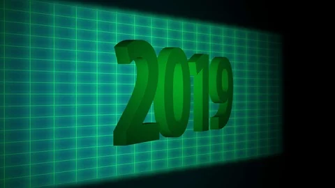 New year 2019 concept, 3D 2019 design displayed on green glowing screen 库存影片 99223388