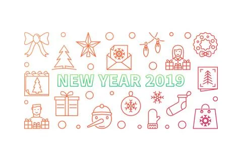 New Year 2019 creative horizontal banner. Vector illustration Stock Illustration
