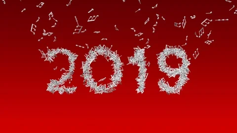 New year 2019 made from musical notes 3D illustration Stock Footage 97307853