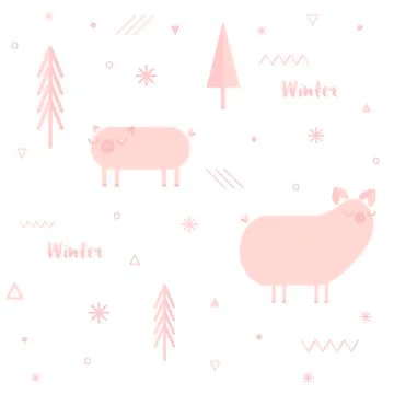 New Year 2019 seamless pattern with pink pigs Stock Illustration