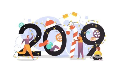 New Year 2019 vector concept for web banner, website page Stock Illustration