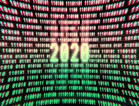 New year 2020 curved binary display illustration Stock Photos