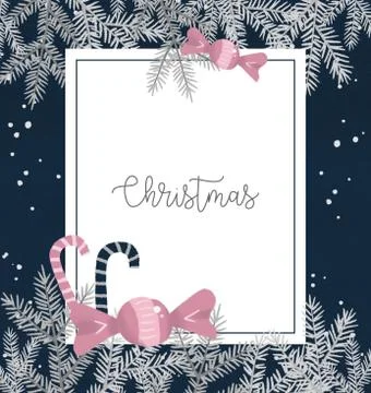 New Year 2020, frame template for greeting cards, sweets and Christmas trees Stock Illustration