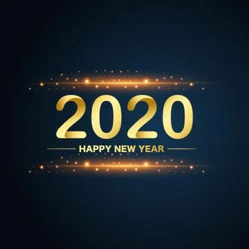 New Year 2020 gold glitters on blue background, vector Stock Illustration