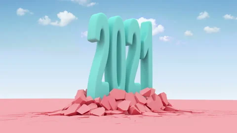 New Year 2021 Breaking Through from Pink Ground. 4K Animation Stock Footage 144527269